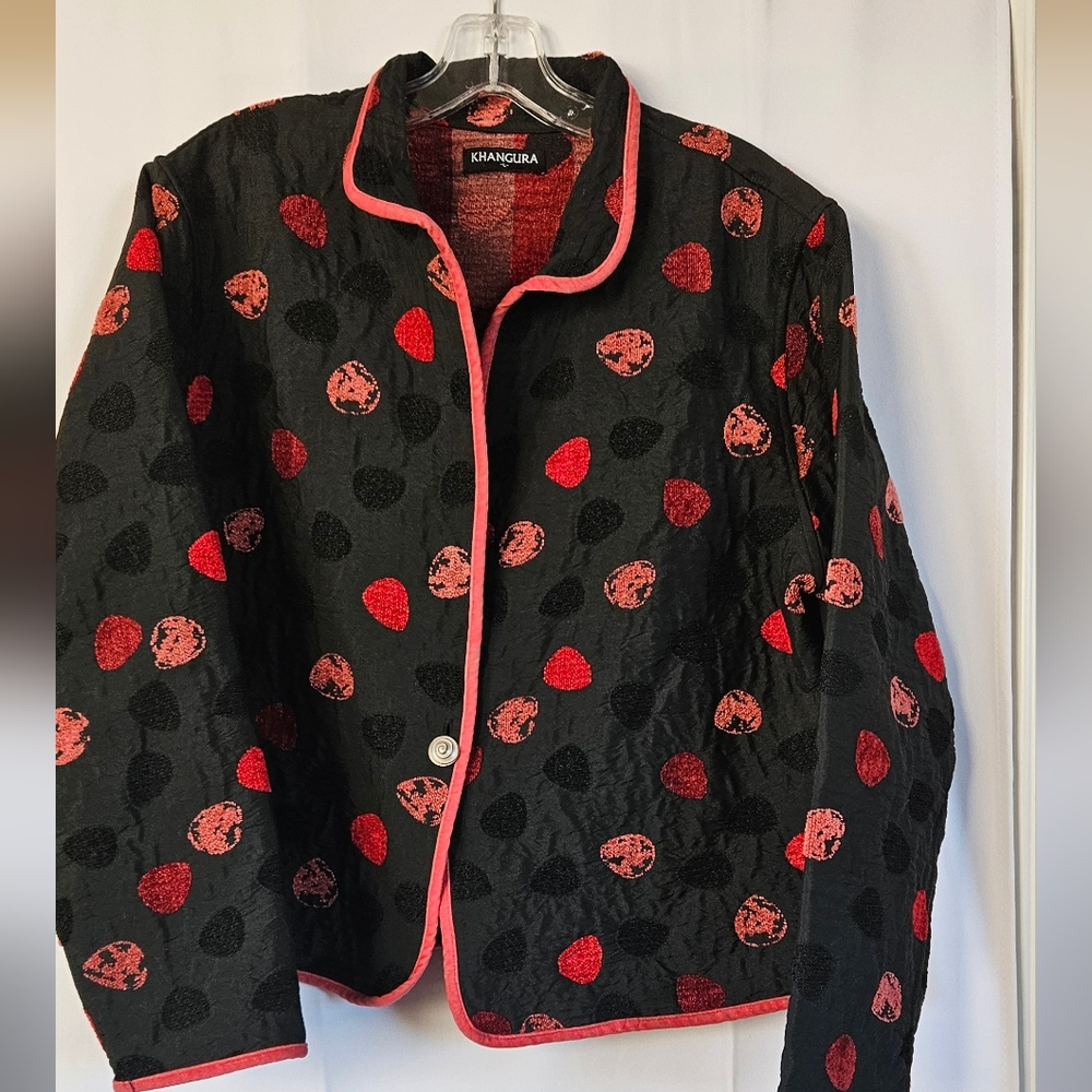 Khangura red and black button jacket size large - Picture 3 of 11